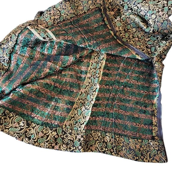 Vintage 40s Green Floral Metallic Sleeveless Top Side Zip‎ Gold Black XS/S - Picture 7 of 8